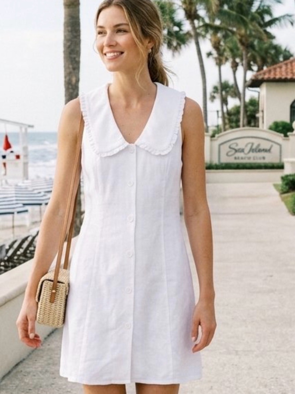 Caroline Constas White Sleeveless Button Front Mini Dress